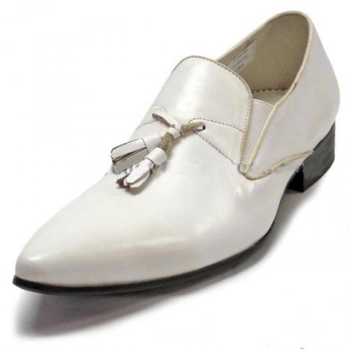 Encore By Fiesso White Genuine Leather Pointed Toe Loafer Shoes FI3049